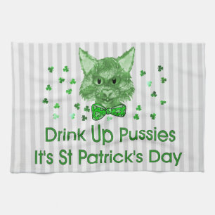 St Patrick's Day Scrapper Cat Tea Towel