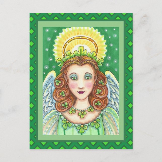 ST. PATRICK'S DAY SHAMROCK ANGEL, IRISH BLESSINGS HOLIDAY POSTCARD (Front)