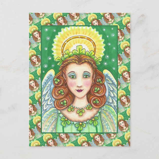 ST. PATRICK'S DAY SHAMROCK ANGEL, IRISH BLESSINGS HOLIDAY POSTCARD (Front)