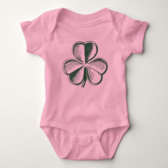 St. Patrick's Day Shamrock Baby Pink Bodysuit (Front)