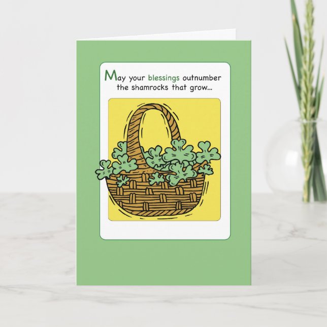 St. Patrick's Day Shamrock Blessings Basket Card (Front)