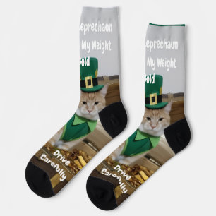 St Patrick's Day Shamrock Cat Humor Socks