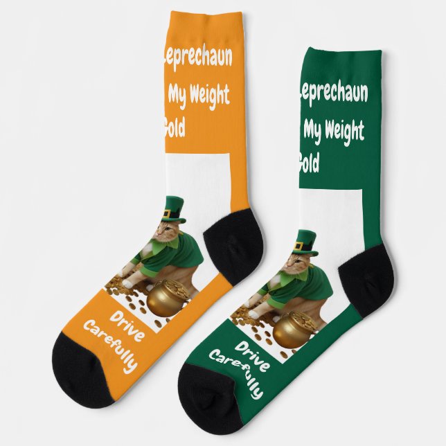 St Patrick's Day Shamrock Cat Humour Socks (Left)