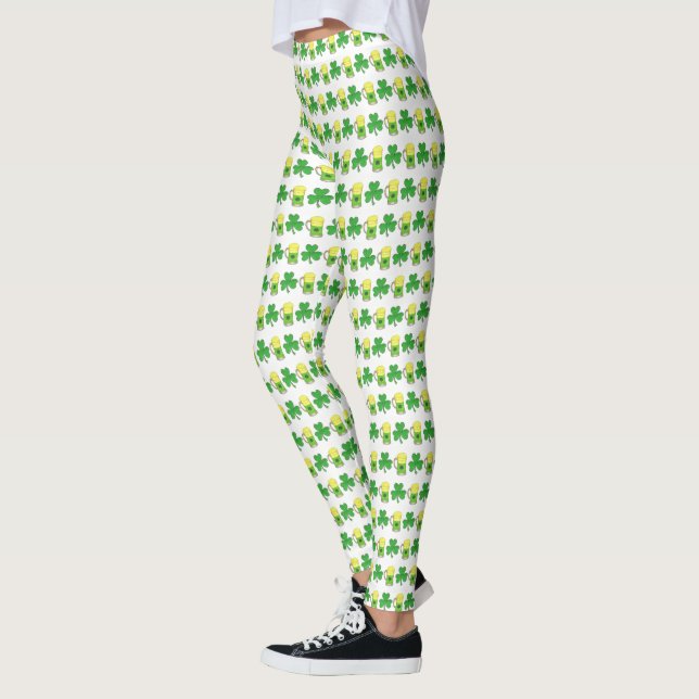 St. Patrick's Day Shamrock Clover Lucky Green Beer Leggings (Left)