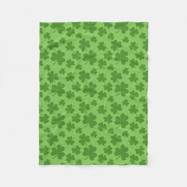 St Patrick's Day Shamrock Clover Pattern Fleece Blanket (Front)