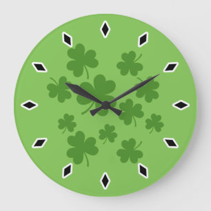 St Patrick's Day Shamrock Clover Pattern Large Clock