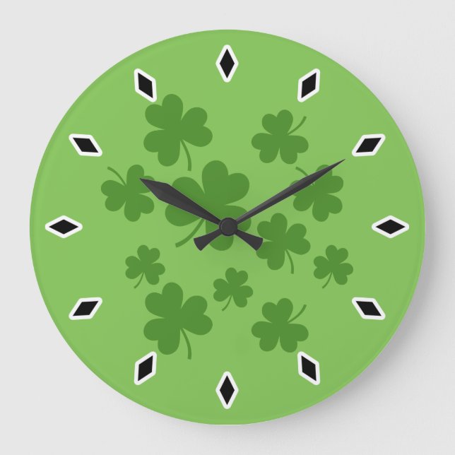 St Patrick's Day Shamrock Clover Pattern Large Clock (Front)