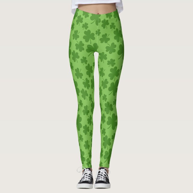St Patrick's Day Shamrock Clover Pattern Leggings (Front)