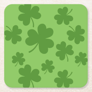 St Patrick's Day Shamrock Clover Pattern Square Paper Coaster