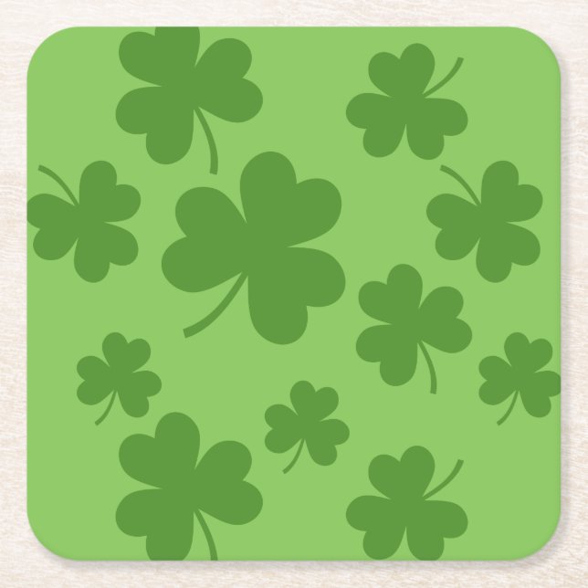 St Patrick's Day Shamrock Clover Pattern Square Paper Coaster (Front)