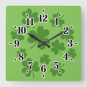 St Patrick's Day Shamrock Clover Pattern Square Wall Clock