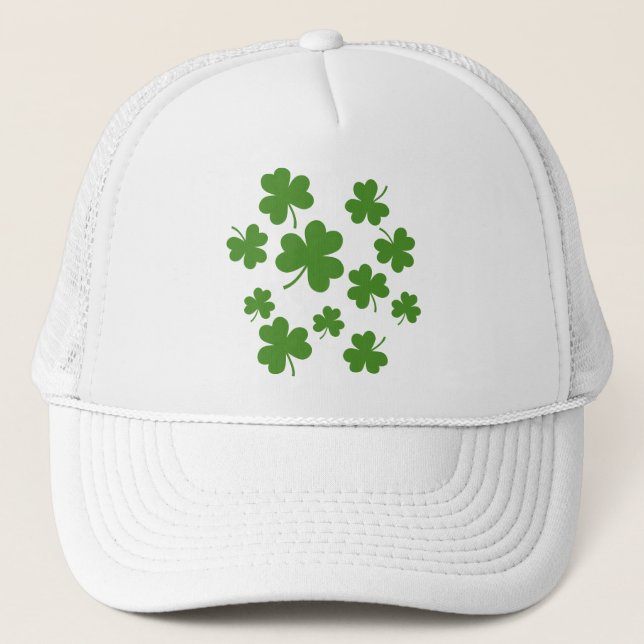 St Patrick's Day Shamrock Clover Pattern Trucker Hat (Front)