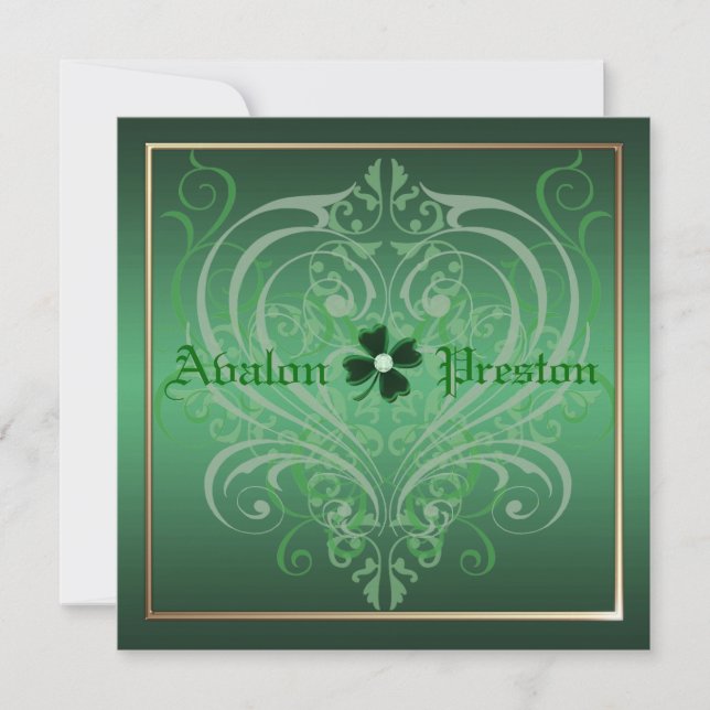 St Patrick's Day Shamrock Crest Wedding Invitation (Front)