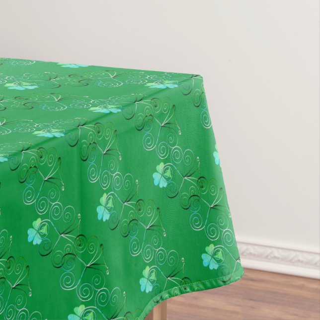 St. Patrick's Day Shamrock Curly Green Tablecloth (In Situ)