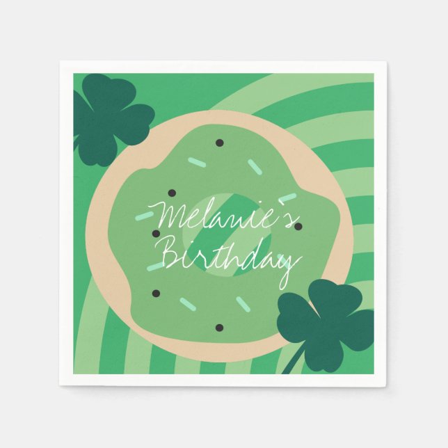St Patricks Day Shamrock Doughnut Greenery Party Napkin (Front)