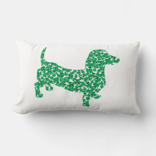 St Patricks Day Shamrock Doxie Lumbar Cushion