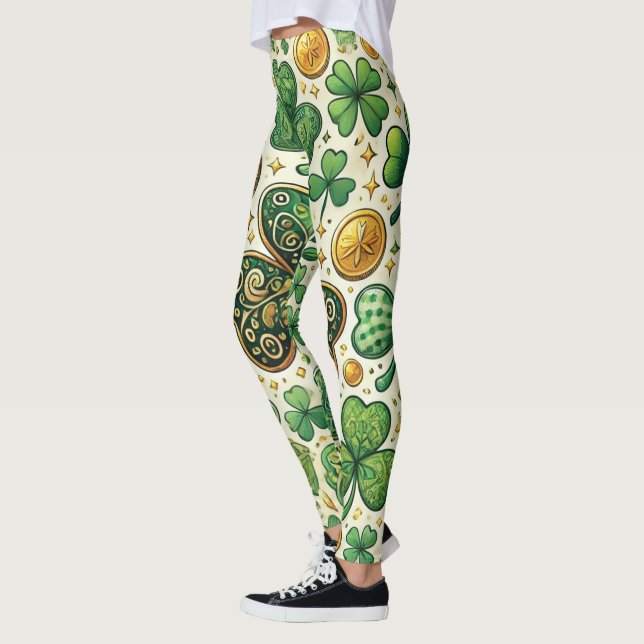 St. Patrick's Day Shamrock & Gold Women's Leggings (Left)