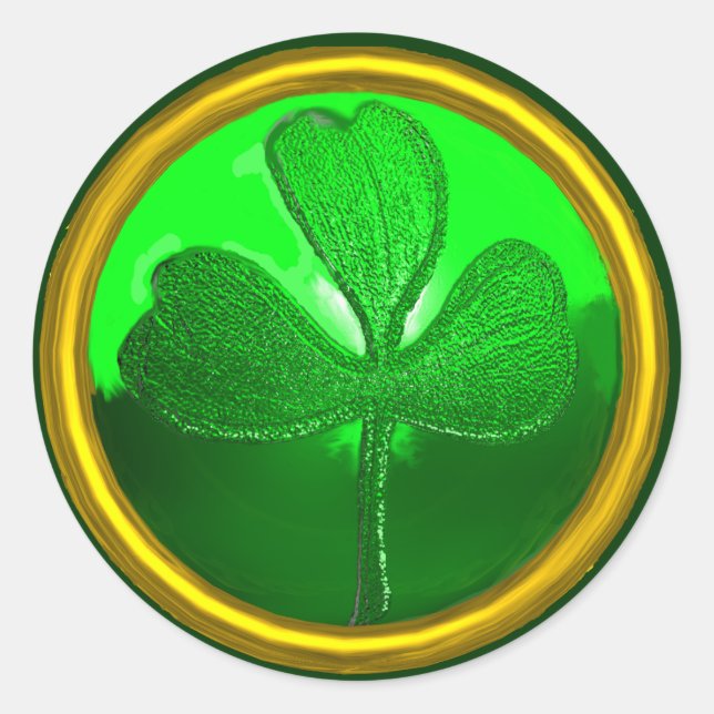 ST. PATRICK'S DAY SHAMROCK Green Gold Classic Round Sticker (Front)