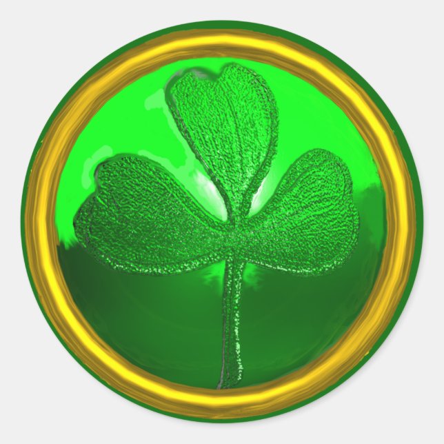 ST. PATRICK'S DAY SHAMROCK Green Gold Classic Round Sticker (Front)