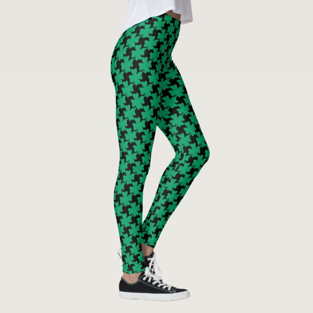 St Patrick's Day Shamrock Green Pattern Black 2023 Leggings (Right)