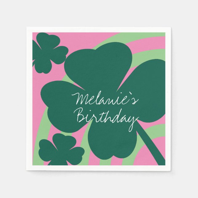 St Patricks Day Shamrock Green Rainbow Pink Party Napkin (Front)