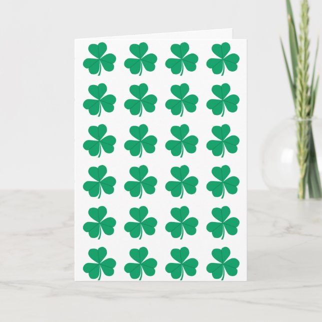 St. Patrick's Day Shamrock Green White Pattern Holiday Card (Front)