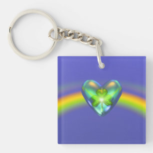 St. Patricks Day Shamrock Heart Key Ring