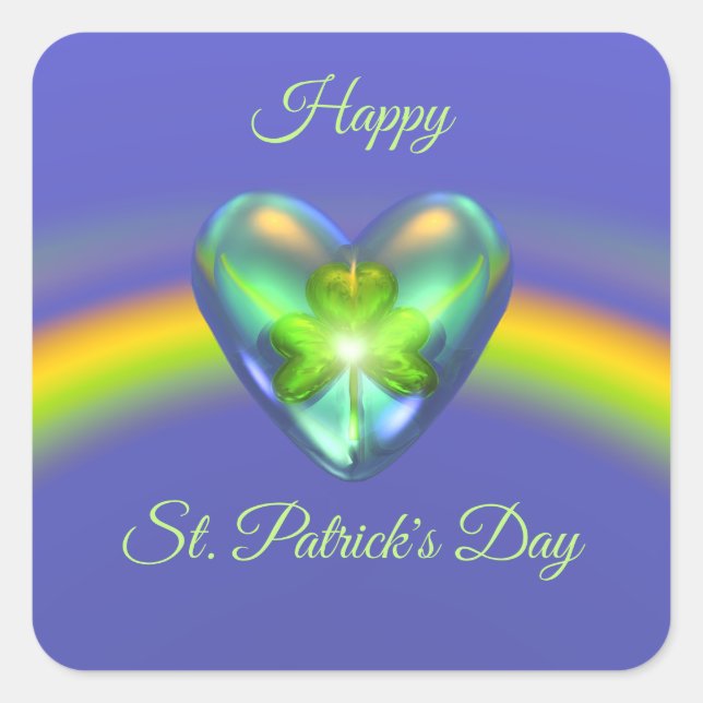 St. Patricks Day Shamrock Heart Square Sticker (Front)