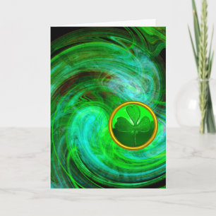 ST PATRICKS DAY SHAMROCK IN BLUE GREEN FRACTALS CARD