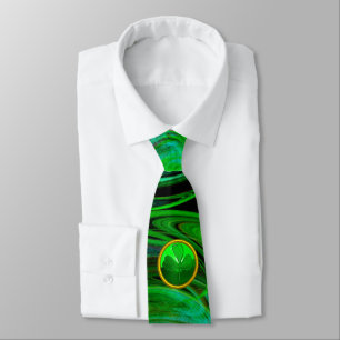 ST PATRICKS DAY SHAMROCK IN BLUE GREEN FRACTALS TIE