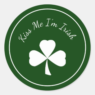 St. Patrick's Day Shamrock Kiss Me I'm Irish Green Classic Round Sticker