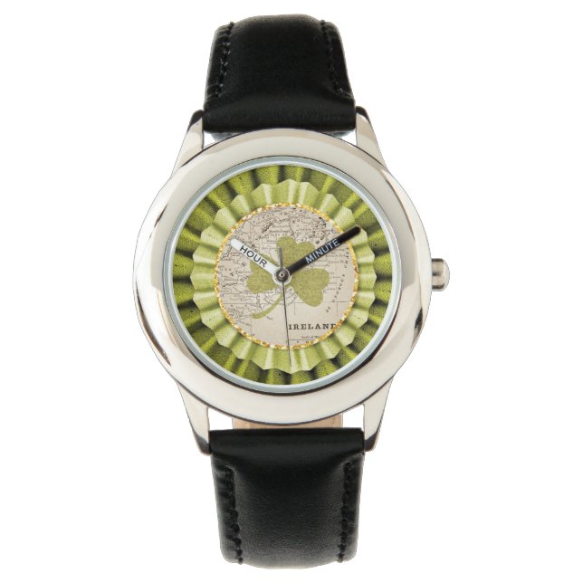 St. Patrick's Day Shamrock Leaf Wrist Watch (Front)