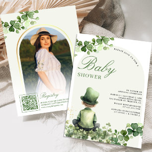 St Patrick's Day Shamrock Little Man Baby Shower Invitation