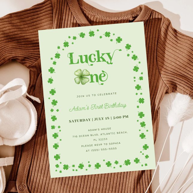 St. Patrick's Day Shamrock Lucky One 1st Birthday Invitation (Creator Uploaded)