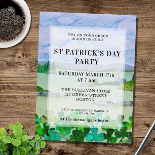 St Patrick's Day Shamrock Party Invitation  Postcard