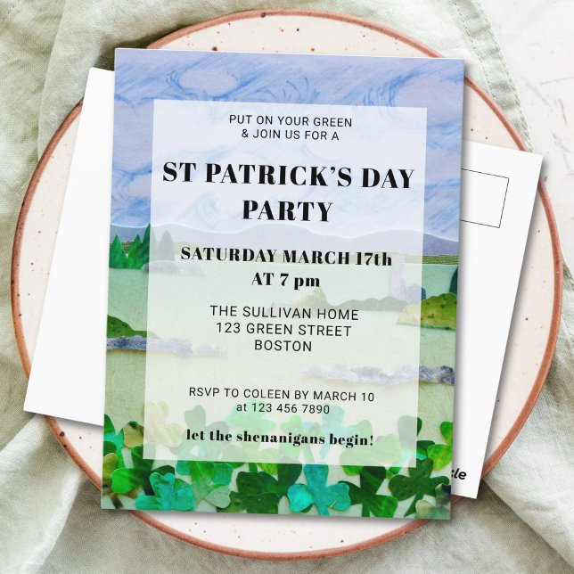  St Patrick's Day Shamrock Party Invitation Postcard (Creator Uploaded)