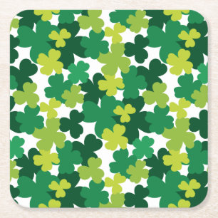 St. Patrick's Day Shamrock Pattern Square Paper Coaster