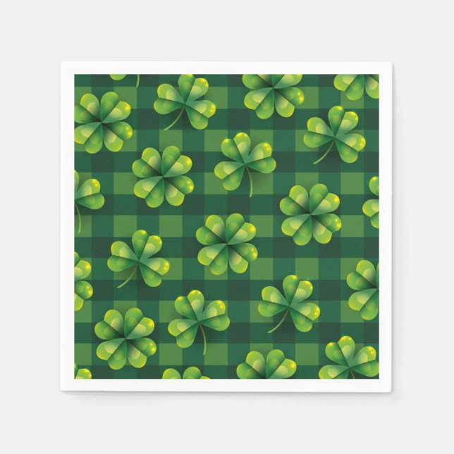 St. Patrick's Day Shamrock Plaid Napkin (Front)