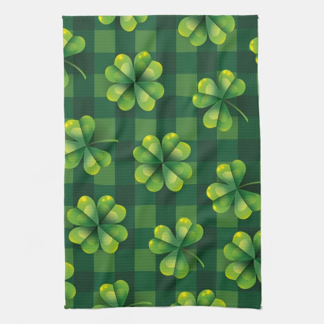 St. Patrick's Day Shamrock Plaid Tea Towel (Vertical)
