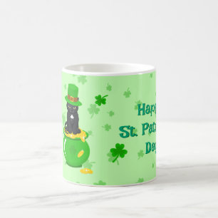 St. Patrick's Day Shamrock Pot of Gold Black Cat Coffee Mug