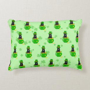 St. Patrick's Day Shamrock Pot of Gold Black Cat Decorative Cushion