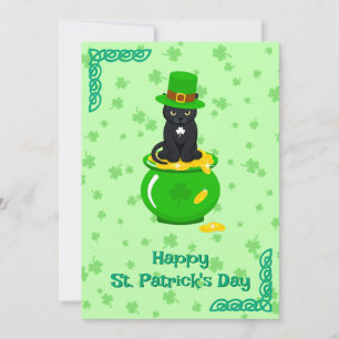 St. Patrick's Day Shamrock Pot of Gold Black Cat Holiday Card