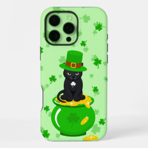 St. Patrick's Day Shamrock Pot of Gold Black Cat iPhone 16 Pro Max Case
