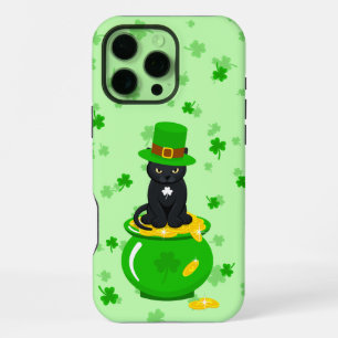 St. Patrick's Day Shamrock Pot of Gold Black Cat iPhone 16 Pro Max Case