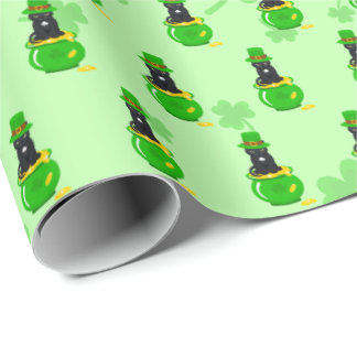 St. Patrick's Day Shamrock Pot of Gold Black Cat Wrapping Paper