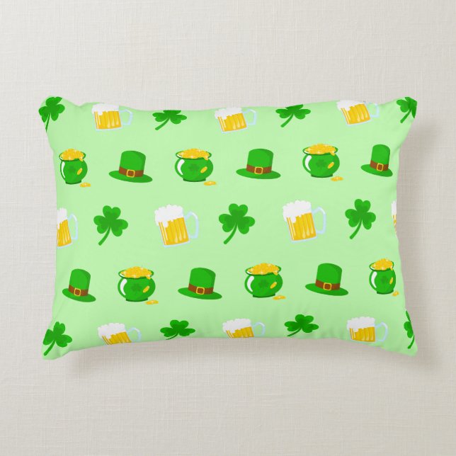 St. Patrick's Day Shamrock Pot of Gold Celtic Knot Decorative Cushion (Front)