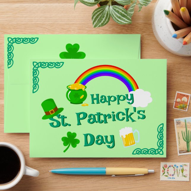 St. Patrick's Day Shamrock Pot of Gold Celtic Knot Envelope (Desk)