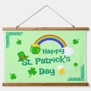 St. Patrick's Day Shamrock Pot of Gold Celtic Knot Hanging Tapestry