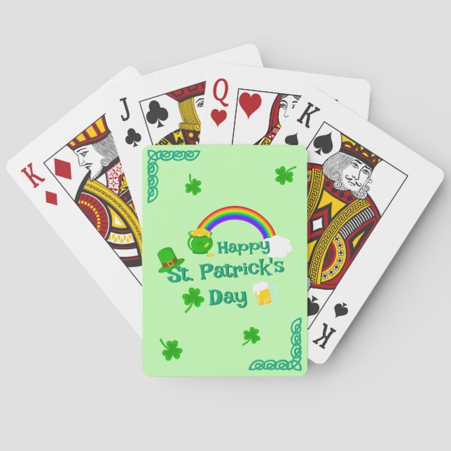 St. Patrick's Day Shamrock Pot of Gold Celtic Knot Playing Cards (Back)