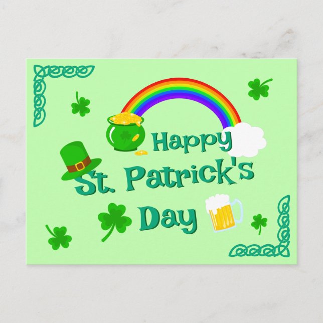 St. Patrick's Day Shamrock Pot of Gold Celtic Knot Postcard (Front)